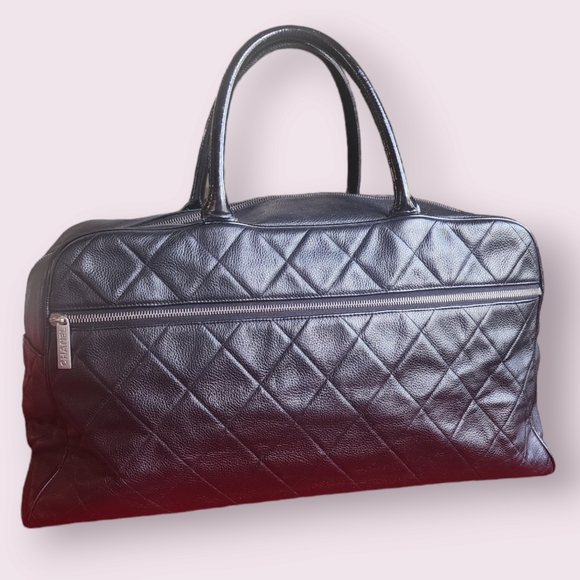 Chanel Large Duffle Bowler Black Caviar Bag Patent Handles - Picture 2 of 14